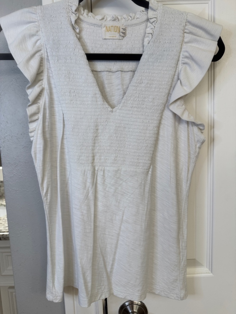 Nation LTD White Ruffle V-Neck Sleeveless Top